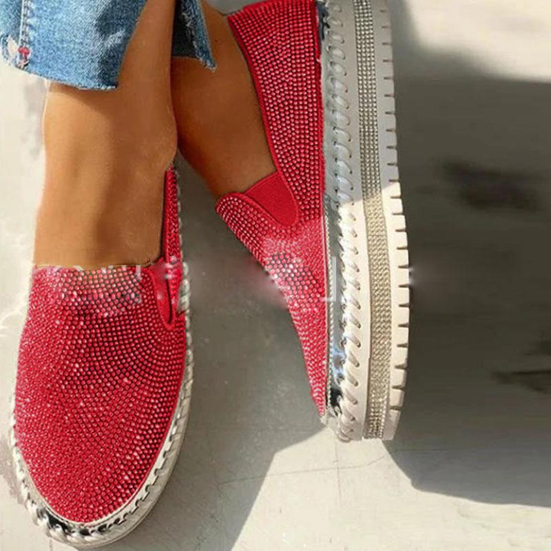 Spring Shoes Women Fashion Crystal Glitter chaussure femme Casual Female Loafers Slip On Flat Platform Women Shoes WSH4030