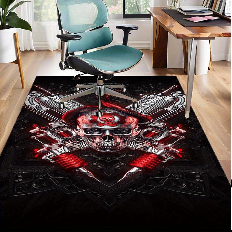 Steampunk SkullRug for IndustrialStyleRoomsBold Red and Black Mechanical Art forEdgyDecor Anti Slip Carpet Can Be Machine Washed