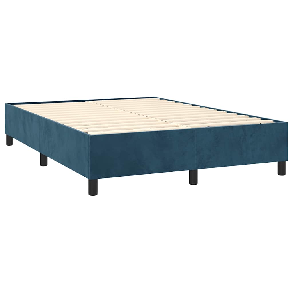Box Spring Bed with Mattress Dark Blue 140 x 190 cm Velvet