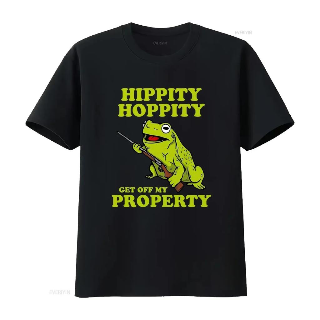 Hippity Hoppity Kom Ut Från Min Tomt Rolig Groda Meme T-shirt vintage Tvättad Topp För Vardagsbruk Mjuk man Unisex Casual