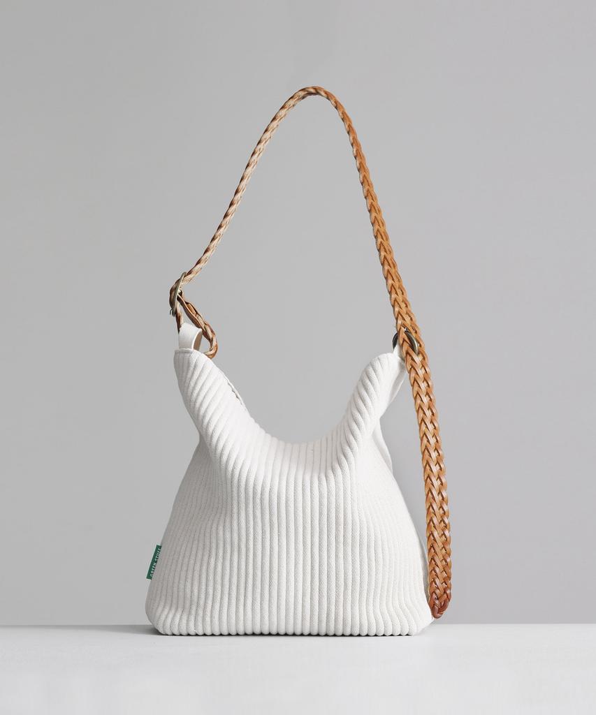 Green Stuff Belted Shoulder Bag B2 Ribbed Corduroy - Ivory