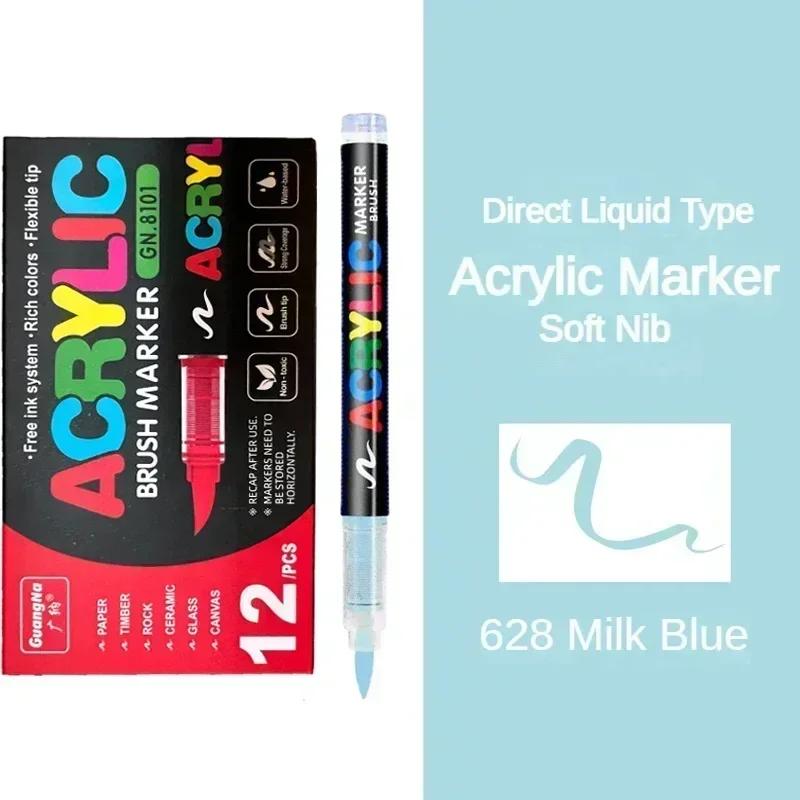 GUANGNA 168-12 Colors Acrylic Marker Pen for Rock Painting Brush Tip Paint Marker Christmas Markers Waterproof Art Supplies
