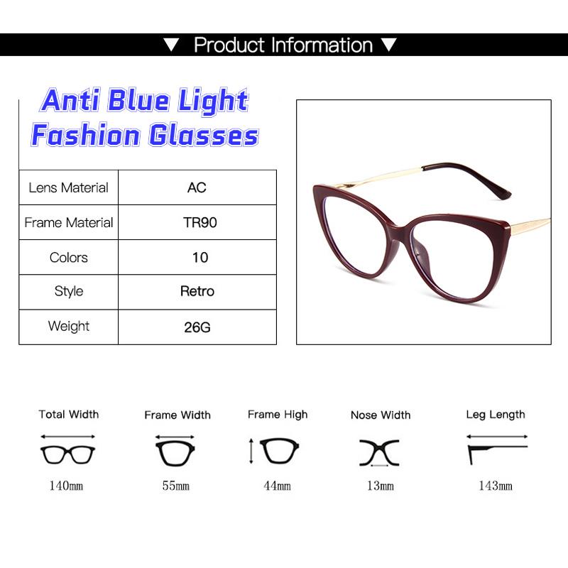 Blue Light Glasses Women Fashion Cat Eye Glasses Transparent Female Vintage Anti Fatigue Computer Eyeglasses Men Plain Glasses