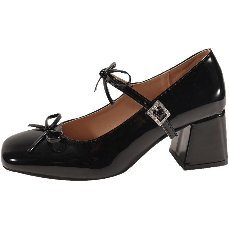 French White Small Fragrant Single Shoes Women's 2025 New Summer One-word Strap with Skirt Thick Heel Mary Jane Small Leather Shoes