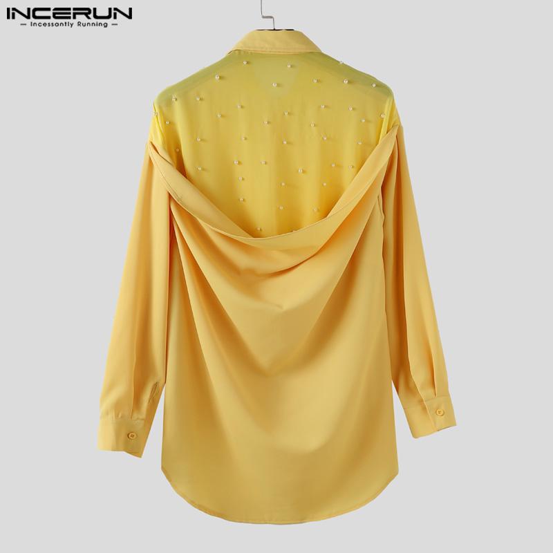 INCERUN Oversized Men Lapel Neck Long Sleeve Back Patchwork Casual Irregular Shirts
