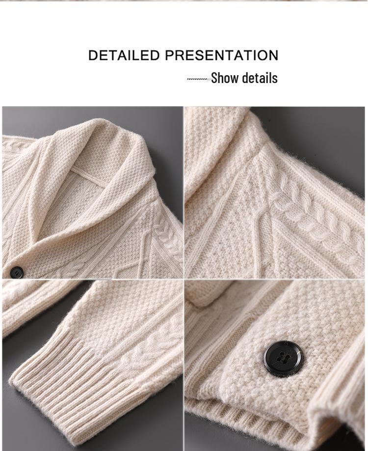 Herren Leichter Luxus Woll-Cardigan-Pullover mit Taschen - Herbst/Winter Strickjacke