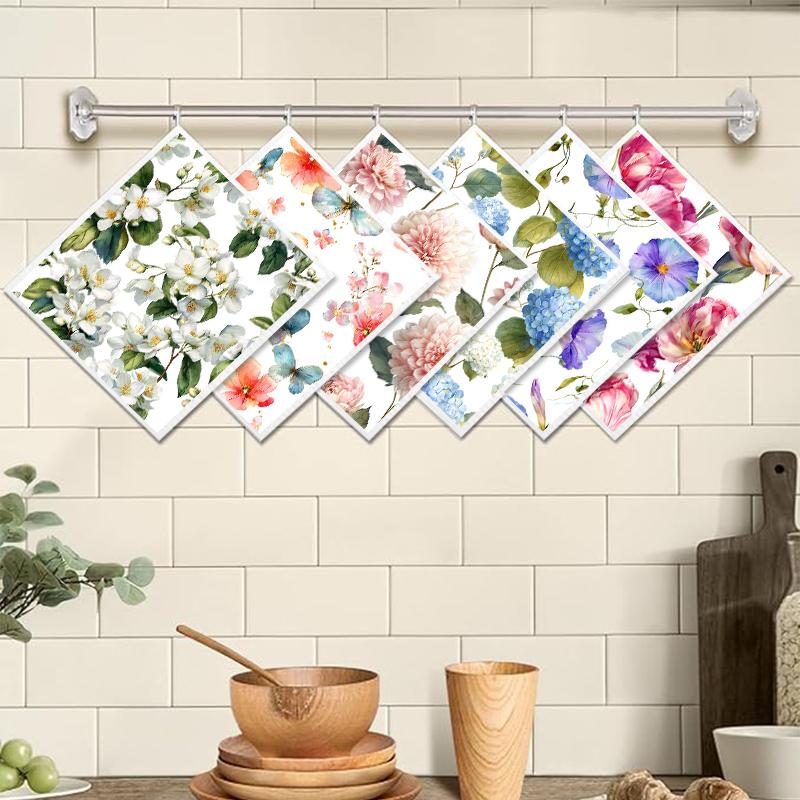 6PCS Flowers Print Swedish Dishcloths Eco-Friendly Kitchen Rags Absorbent Dish Towels Reusable Washable Cleaning Cloth
