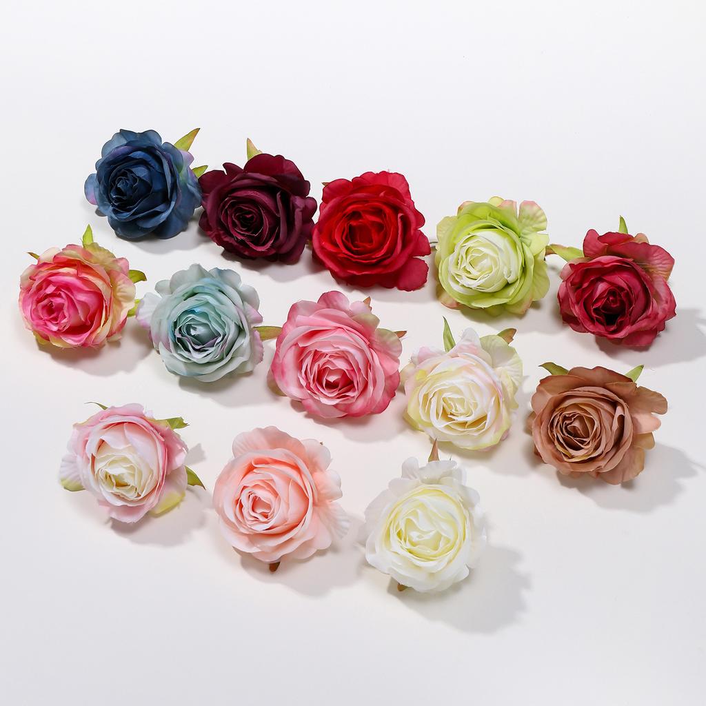 Retro Silk Rose Head Simulation Flower DIY Hair Accessories Material Wedding Flower Wall Decoration Fake Flower