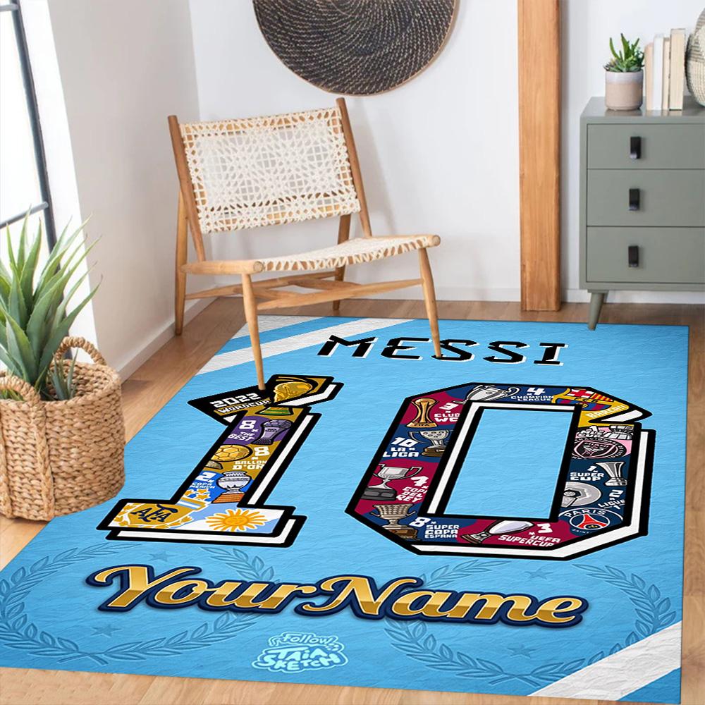 Messi 46 Personalized Name Floor Mat Design for Kitchen Game Room Hallway Bedrooms Anti-slip Rug Decorate Offices