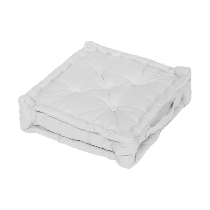 Cotton Upholstered Cushion 50x50x10 Cm PANAMA White, by Soleil d'Ocre