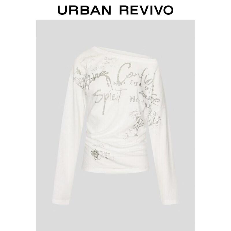 UR2026 Women s Oversized Off-Shoulder Distressed Print T-Shirt L
