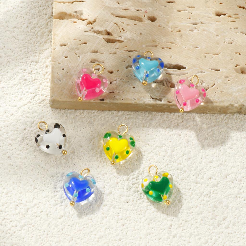 2 Pcs Resin Heart Valentine's Day Charms Enamel Hearts Dot 304 Stainless Steel Pendants Pendants For DIY Necklace 17mm x 12mm