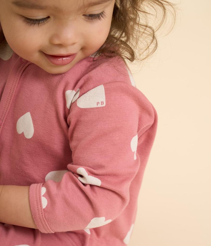 Footless Romper A0B9S 6 months 67cm [Petit Bateau] Pink/Off-White