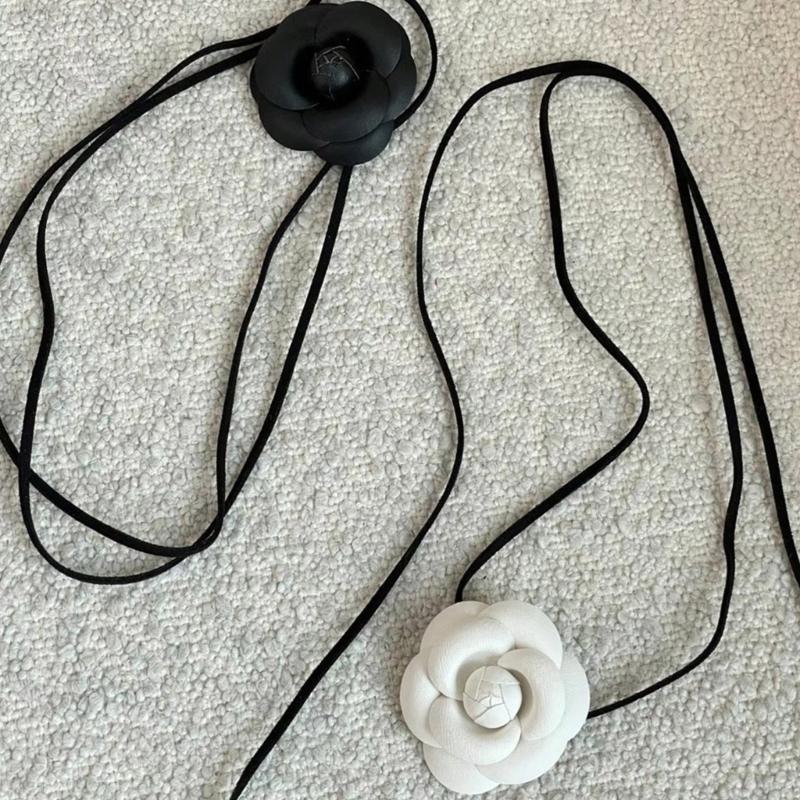 Elegant Sweet Camellia Choker Neckband Flower Collar Necklace Vintage Choker Long Lace Up Necklace Fashion Jewelry