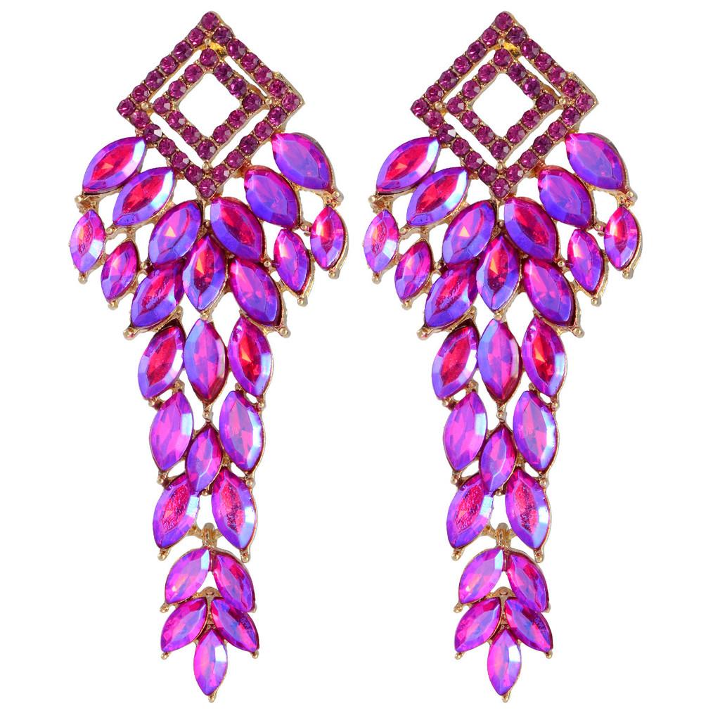 Geometric Alloy Earrings With Colored Zirconia For Wedding And Party Wear