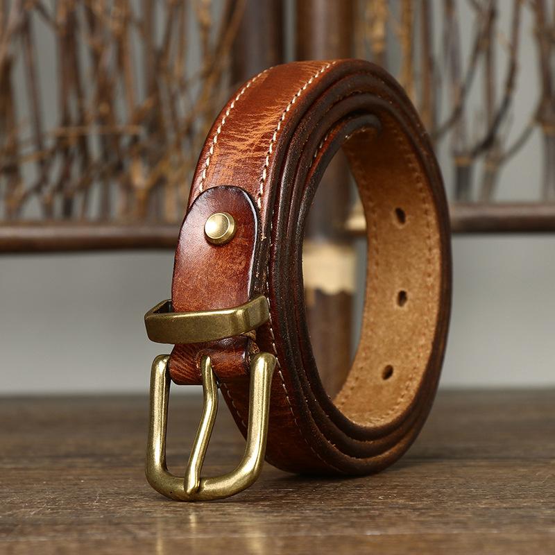 2024 Leather Belt Women'S Trend Personalized Retro Pure Cowhide Denim Pin Buckle Belt