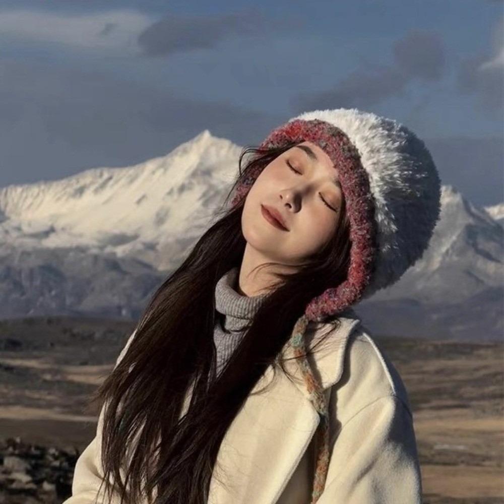 Korean Style Plush Pullover Hats Soft Fluffy Beanie Hat Versatile Knitted Warm Hat  Hiking