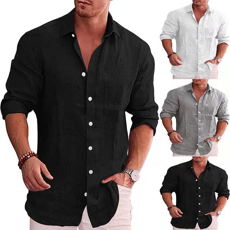Men's 2025 Cotton Linen V-Neck Long Sleeve Loose Cardigan Shirt