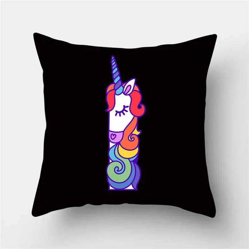 Letters Eenhoorn Kussenhoes Polyester Print Kussensloop Bank Decor Kussen Thuis