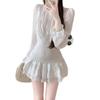 French White Long-sleeved Dress Children's Autumn Temperament Fairy Skirt Waist Thin Short Skirt