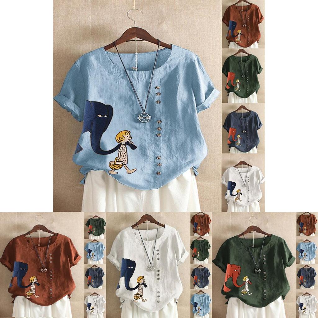 Damen Cartoon Blumen Oberteile Damen Sommer Locker Bluse T-Shirts Übergröße