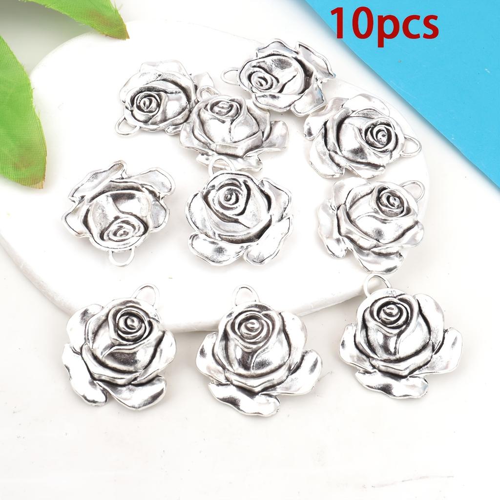 10pcs Vintage Rose Pendant, Zinc Alloy Antique Silvery/Bronze Plated, DIY Jewelry Making Pendant for Necklaces