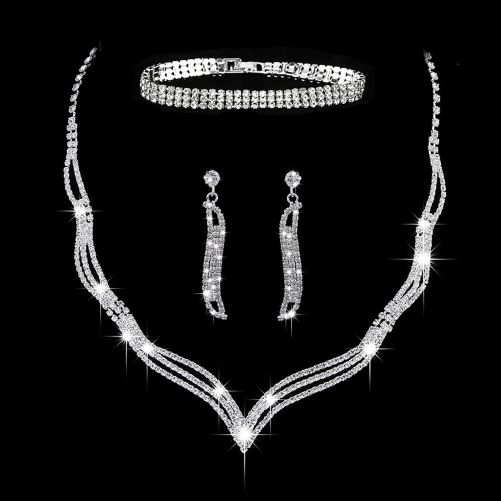 3pcs Bridal Jewelry Set Copper Plated Rhinestone Fold Clutch Bracelet Tassel Earrings Wedding Jewelry Gift Trendy Style-3
