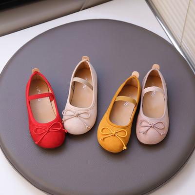 Kids Leather Shoes Slip-on Soft Sole Girls Dance Shoes Ballet Candy Color 2025 New Children Flat Shoes Princess Simple Bows