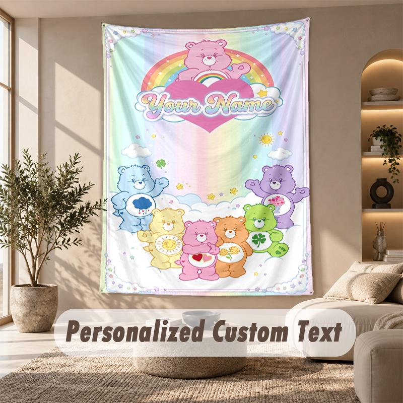 Care Bears Tapestry, Personalized Custom Text, Wall Hanging Tapestry For Living Room Home Wall Decor