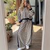 Womens Loose Striped Casual Two-Piece Set Long Sleeve Hoodie Pants Comfortable Korean Style Fall Winter Outfit