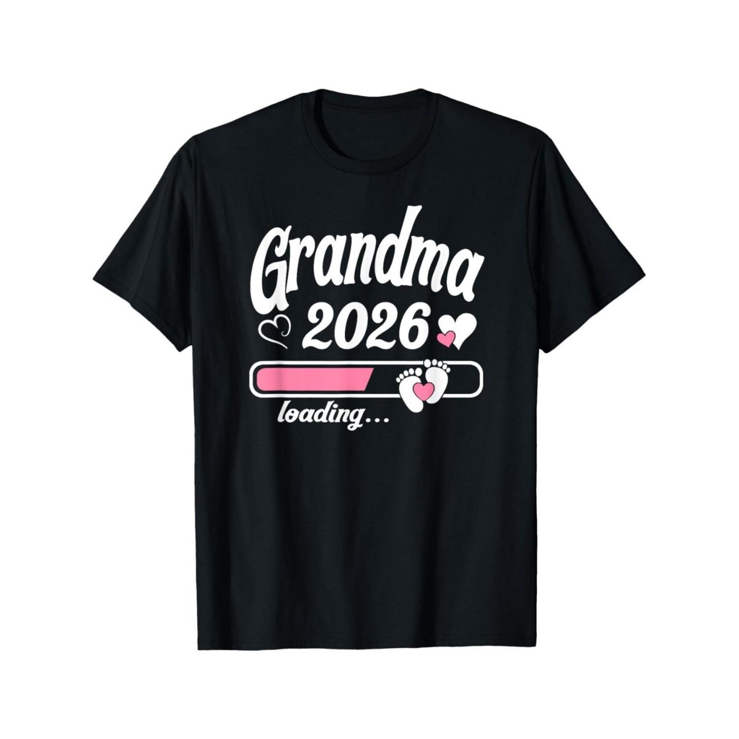 

Grandma 2026 Loading Pregnancy Announcement Graphic TShirt Casual Cotton Tee for Women XXXXXL чорний