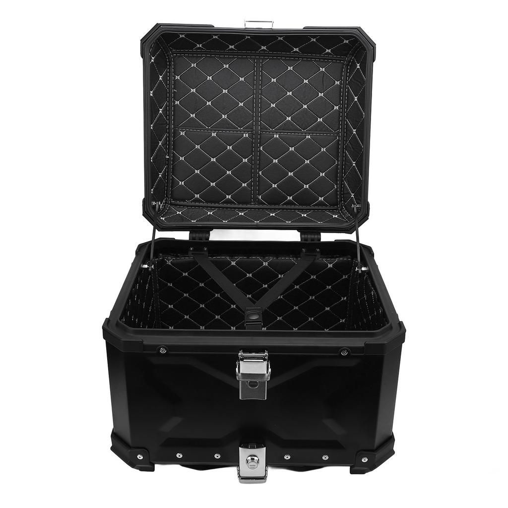 Motorcycle Top Box Aluminum Alloy 55L Quick Release Water Resistant with Safety Lock Reflective Sticker for Helmet Luggage Black