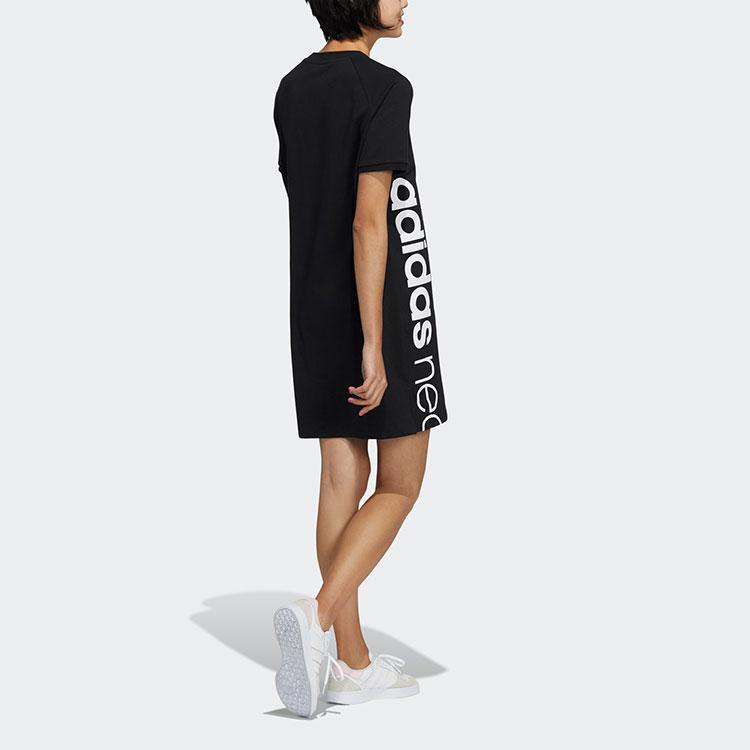 Adidas Neo Color Block Letter Logo Print Sports Style Comfortable Short Sleeve Dress Women Dresses Black H61974
