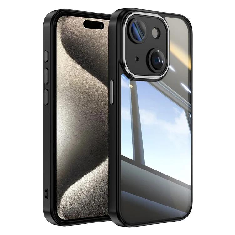 

Для iPhone 15 чехол TPU+акриловая защита камеры металлические кнопки защитный чехол - черный