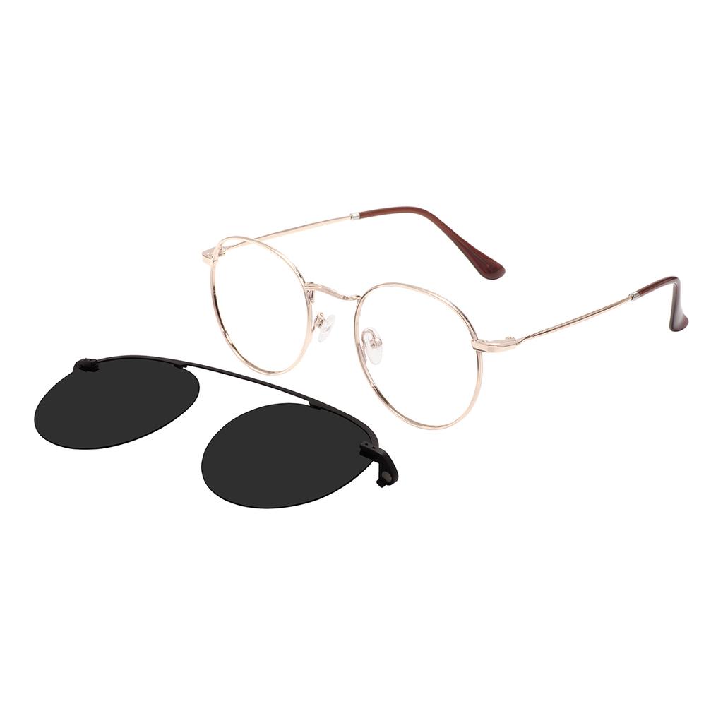 Stylish Men And Women Spectacle Metal Round Medium Size Glasses Frames With Polarized Magnetic Clip On For Prescription Lenses