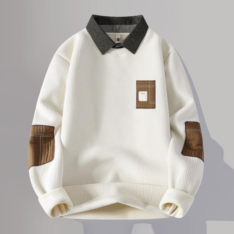 Men's Faux Two-Piece Collared Knit Pullover Undershirt