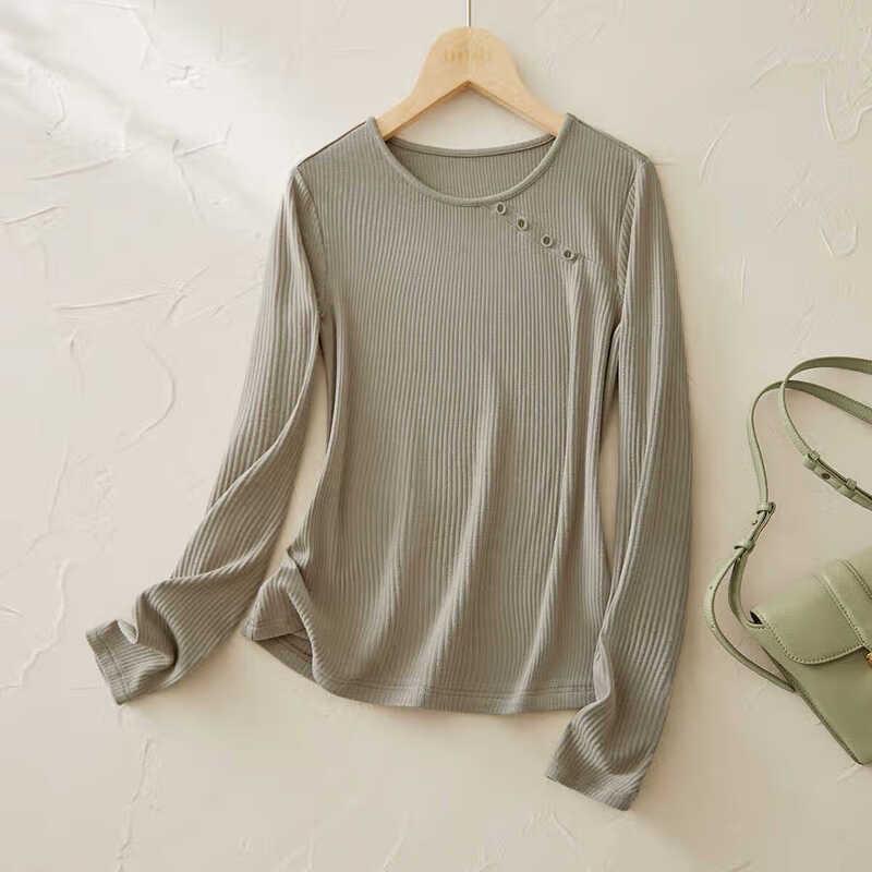 IHIMI Women s New Chinese Style Diagonal Button Long-Sleeve Top L