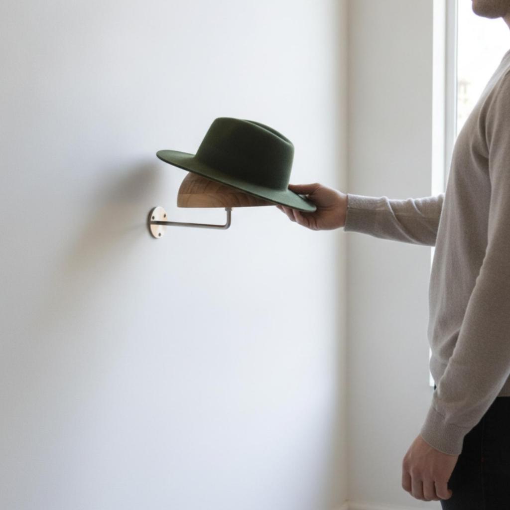 Appendiabiti da Parete in Legno con Gancio Sferico in Metallo Porta Cappelli da Baseball