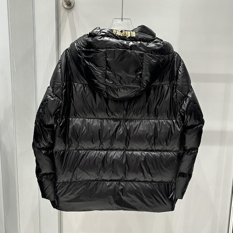 Womens Black Gold Winter Puffer Jacket Loose Fit Hooded Thick Warm Down Coat Short Length