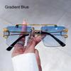 Vintage Rimless Sunglasses Oversized Square Shades for Men Women UV400 Protection Double Bridge Gradient Fashion Eyewear