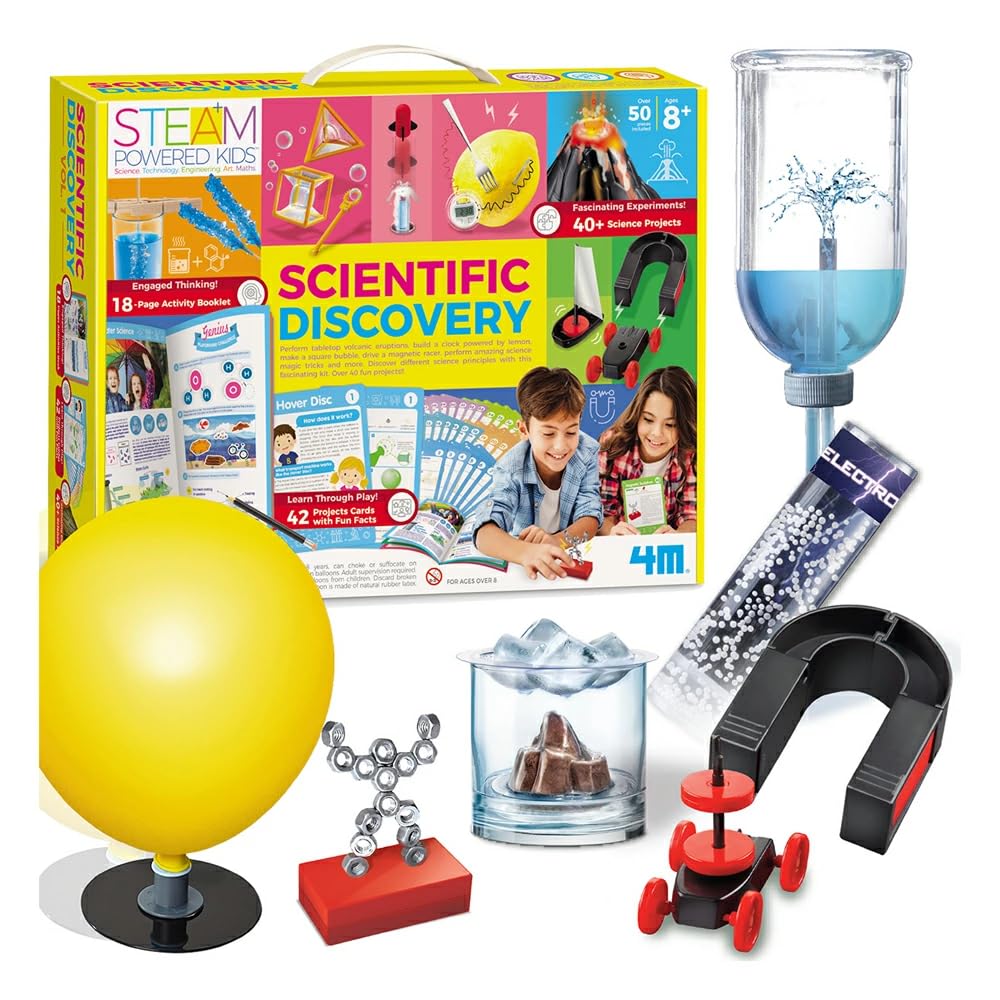 [4M] Over 40 Fun Experiments STEAM Education Science Discovery Toy, Science Project, Experiment Set, Craft Kit, Experiments, Crystal Making, Magnets,