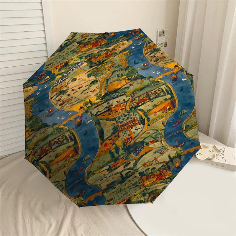 

1PC Village Town Umbrella-8-Rib Reinforced Portable Folding Travel Suitable for All Seasons Outdoor Daily Use-G383