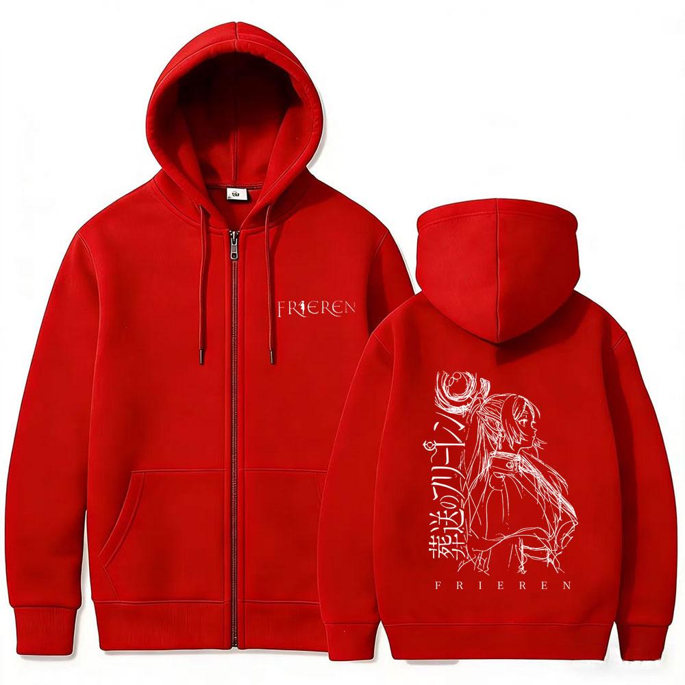 Anime Frieren Beyond Journey's End Print Zipper Hoodie Men Women Casual Oversized Zip Up Hoodies Male Manga Kawaii Humor Jacket