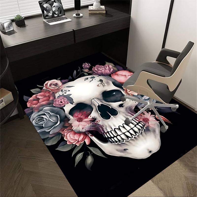 1PC Skull Flowers Carpet Ultra Soft, Thick & Absorbent, Non Slip Machine Washable Mat for Entryway