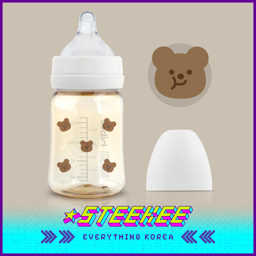 

Бутылочка для кормления Hibee Eight Air Vents PPSU Антиколиковая BPA-free Детская бутылочка Весенняя коллекция Милый мишка 170 мл от Steekee Korea 4315 LL белый