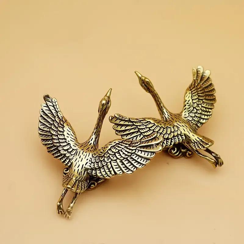 Elegant Brass Flying Crane Figurine - Vintage Style Desktop Decor, Office Art Piece, Tea Pet Accessory