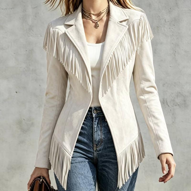 Women S Vintage Western Style Suede Fringe Long Sleeve Jacket