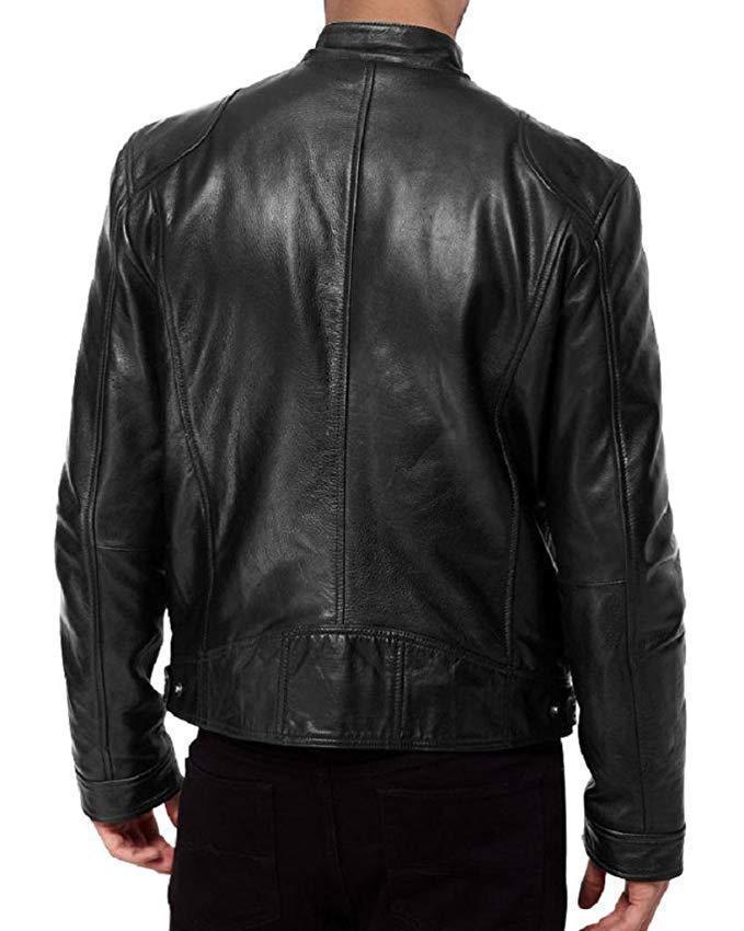 Winter Business Gentleman Warm Zip Cardigan Pocket Decorative PU Leather Jacket Stand-Up Collar Slim Leather Jacket P