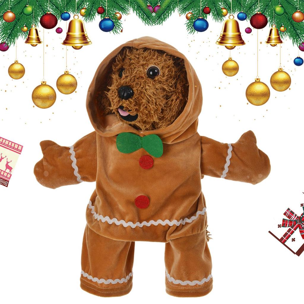 Pet Puppy Gingerbread Costumes Winter Dog Christmas Gingerbread Man Standing Costume Cute Plush Pet Cosplay Apparel
