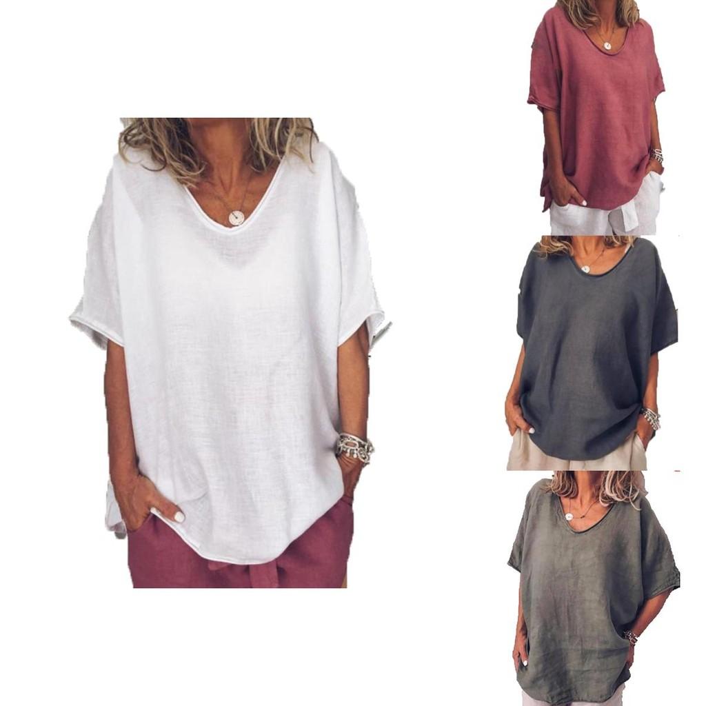 Blusa Estiva da Donna con Maniche Corte a Pipistrello Elegante Casual Larga per Ogni Occasione